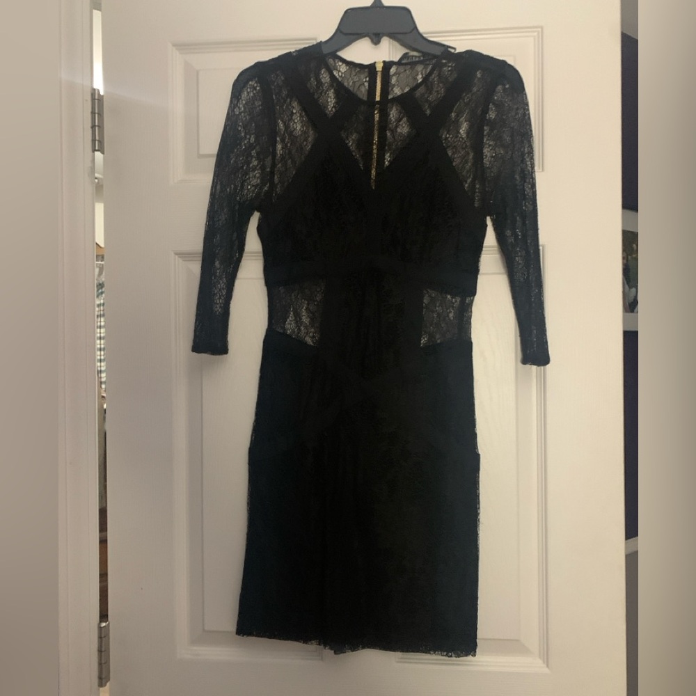 Women's Allsaints Spitalfields Black Lace 3/4 Sleeve Bodycon Mini